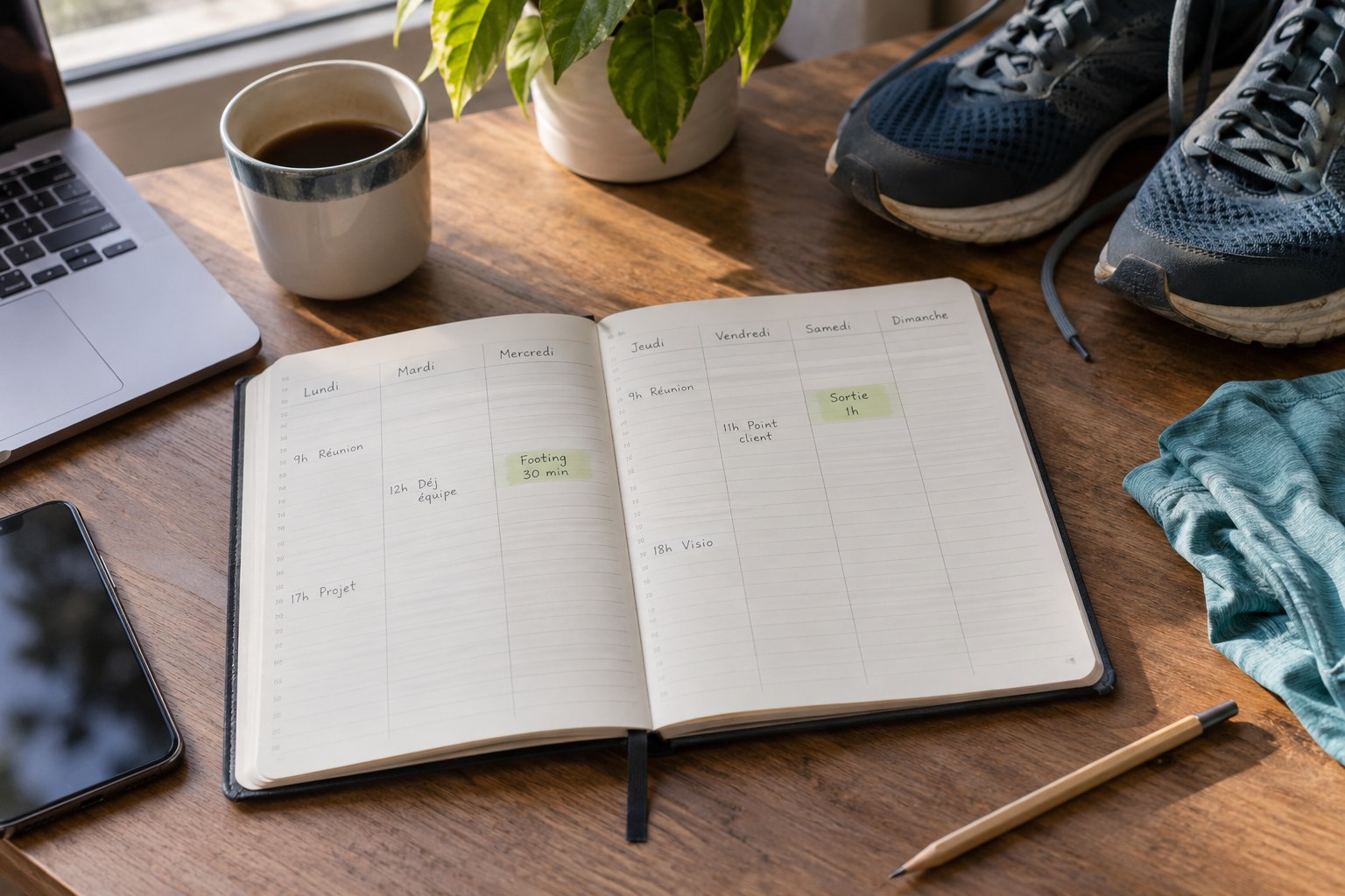 A weekly diary with work and running appointments.