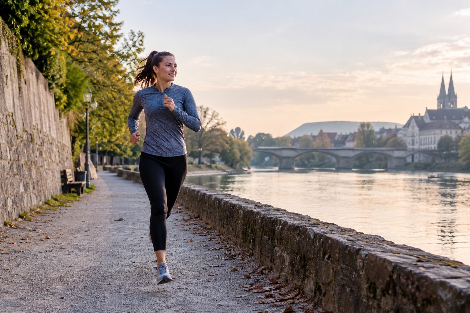 A runner follows an unfamiliar riverside path.