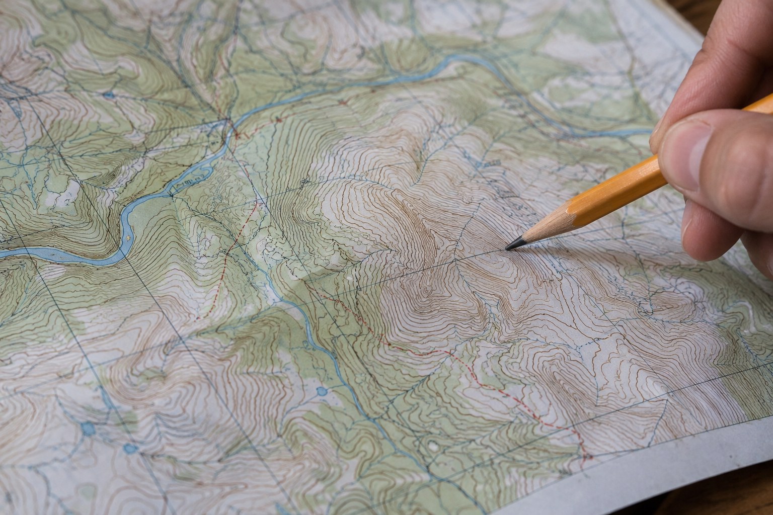 A pencil indicates closely and widely spaced contour lines.